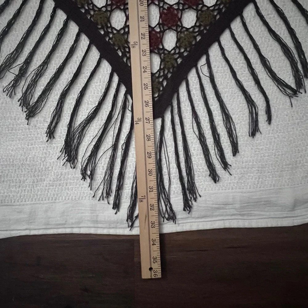 Boho Crochet Triangle Fringe Shawl Wrap‎ Earhtones Cottagecore Victorian Granny